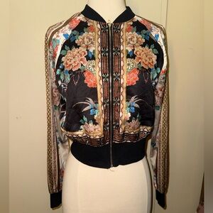 Forever 21 black oriental floral baroque print Bomber Jacket sm